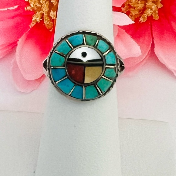 Vintage ZUNI Turquoise  Inlay Ring size 6.5 - Picture 1 of 7